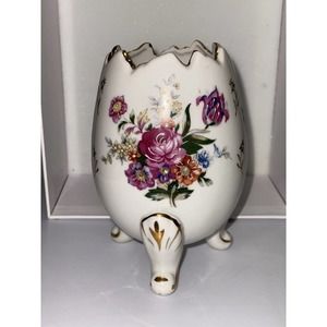 Vintage Cracked Egg Fine Quality Japan Purple Floral Hand Painted 6"x4"